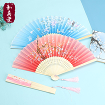 Buy more and reduce folding fan summer Chinese style womens fan silk fan cherry blossom and wind folding ancient dance small fan