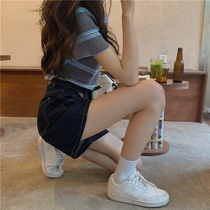 Dark blue denim shorts womens 2021 summer new Korean version loose high waist thin a word wide leg pants hot pants