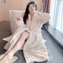 Solid color thick coral velvet nightgown women autumn winter autumn winter sexy warm medium long pajama bathrobe home wear