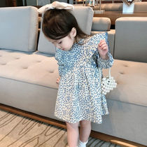Xiao Ji Gu 2021 New Product ~ girl sweet princess foreign flower skirt Korean childrens clothing baby long sleeve dress 3