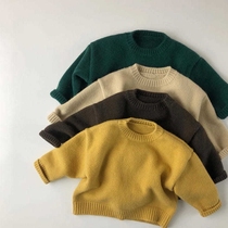 Autumn Winter Pure Color Children Sweater Korea Round Collar Child Clothing 100 Hitch Hooded Sweatshirt Lazy Fan Foreign Air Long Sleeve Blouse