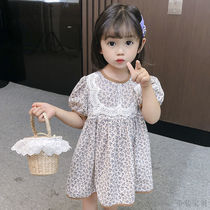 2021 summer new style girls dress bubble sleeve swimsuit Floral skirt baby pure cotton lace childrens skirt