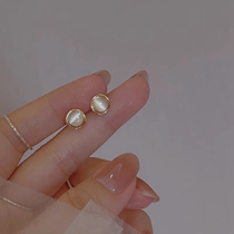 925 silver needle cat eye stone ear nail 2023 new exploits delicate and small temperament high-grade foreign air mesh red earrings