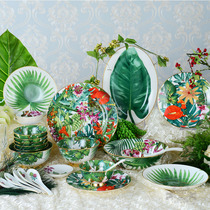 European home gift 28 skull porcelain tableware H home tropical rain forest glaze color ceramic tableware plate Bowl Spoon