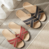 Far Hong Kong summer antibacterial linen slippers women bedroom non-slip anti-odor wood floor male home couple seasons