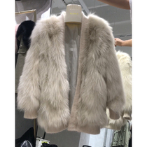 Jiang Xiaoguo fox fur grass jacket womens mid-length cardigan Korean version of Haining shake sound 2020 autumn and winter new real hair