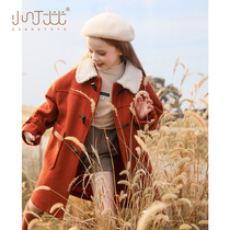 Girls woolen coat 2021 Winter Dress new childrens woolen coat foreign style medium child thickened cotton horn buckle