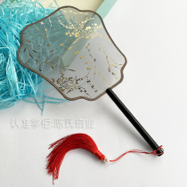 Willow twig gilding long handle tassel ancient style fan double-sided round fan Chinese clothing photo props wedding gift Chinese happy fan