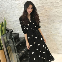 Hong Kong 2022 new Summer Big Code Ocean Gas Wave Half Sleeves Dress Woman Fat Mm Conspiculess Snow Spun Long Dress