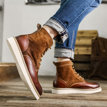 Tide brand thick-bottom Martin boots men 2021 autumn and winter new high-top leather shoes breathable casual short boots retro Joker mens boots