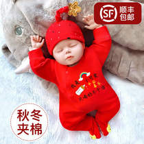 Newborn female baby male baby red suit full moon plus cotton thin cotton-padded jacket cotton-padded jacket cotton-padded conjoined clothes autumn and winter clothes