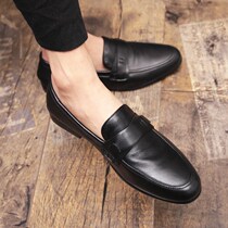 Tide brand small leather shoes mens summer breathable British style leisure Lefu shoes leather lazy people a pedal flat Bean shoes