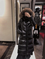 2021 Mengjia winter high-end goose down jacket womens long winter hair collar simple slim and thick coat