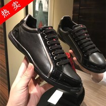 European and American big mens shoes Europe station early spring new leather high-grade leather black low-top lace-up casual board shoes men