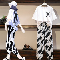 Sandro Moscoloni 2021 summer new large size fashion suit nine-point pants loose sports two-piece set