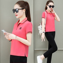 Jordan tide pure cotton short-sleeved sportswear suit womens 2020 summer 361 loose thin lapel casual two-piece set