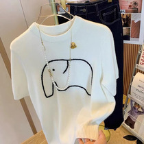 White T-shirt sweet and beautiful design Sensation Small Crowdcollar Inner Hitch Undershirt Short Sleeve Knit Sweater Womens Summer New Blouse