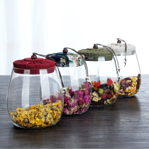 Cloth cover transparent glass tea jar sealed cloth cover Cork flower wake storage tea pot household storage dry goods storage tank