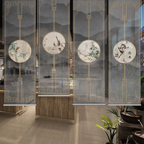 Chinese curtain non-perforated roller blind light transparent restaurant bedroom office tea room curtain partition screen retro shading