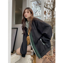 American fake two-piece houndstooth black tea break coat womens autumn 2022 new loose mid-length all-match top