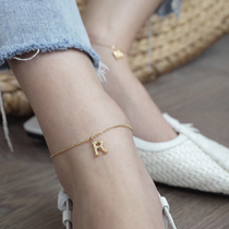 14K gold plated 26 bamboo letters anklet stackable holiday ins personalized foot ornaments Net red anklet premium sense
