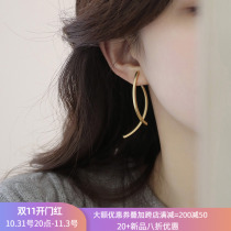 Midu S925 Silver Needle Premium Sense All-match Commuter Design Earrings Long Cross-Shape Thin Earrings Premium Sense