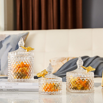 Storage jar crystal transparent household glass candy jar living room modern simple high-end snacks American storage ornaments