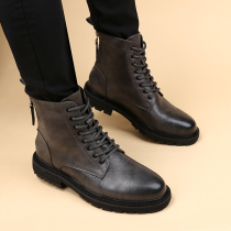 Tide brand high-top leather shoes Martin boots men Korean version of the trend inside booties British fashion medium-help zipper leather boots