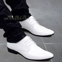 High-end summer new mens Korean breathable pointed leather shoes business formal casual trendy shoes white increased mens shoes