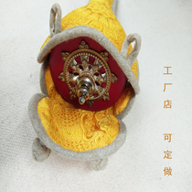 Yaqing Temple hand-turned sutra wheel set small yellow handmade can be customized (send the dharma set)length 28cm