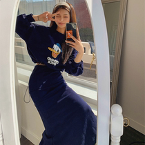 2021 casual set Autumn new womens print sweater fishtail skirt long skirt fashion sports two-piece set