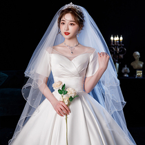 The veil bridal main wedding dress curled pearl puffy headdress Super Xiansen system hijab super long tail Zhang Xinyu same paragraph