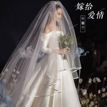 Zhang Xinyu veil bridal main wedding dress white long champagne tailing headgear Super fairy marriage vintage