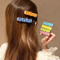 Korean spring and summer cute girl fluorescent color fabric alloy smiley face side clip back head hairclip clip female