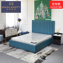 Simple American single bed Peacock blue solid wood second bedroom bedside table 1 5 1 8 meters wedding bed leather art set