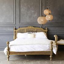 French French solid wood furniture French retro solid wood double bed antique solid wood carved rattan bed made old queen bed