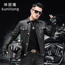 Haining mens leather leather clothing full plant tanned sheep leather short lapel leather jacket slim trend locomotive jacket jacket