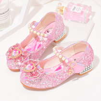Girl Leather Shoes Princess Spring Autumn Season Little Girl High Heels Shoes Aisha Single Shoes 2022 New Children Soft-bottom Crystal Shoes