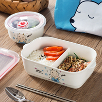 Office workers microwave oven special separated ceramic lunch box cute cartoon students with lid sealed two box lunch box