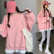 Pregnant women autumn coat 2021 New set Net Red fashion autumn and winter fake two clothes loose casual two-piece set