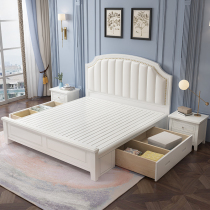 American light luxury solid wood bed 1 8 meters double bed 1 5*1 9 white modern simple soft bag storage master bedroom king bed