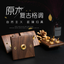 Switch panel retro black walnut solid wood brass old style industrial style personality creative American home wall socket