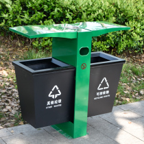 () Outdoor property real estate peel box Stainless steel large classification trash can Metal outdoor trash can