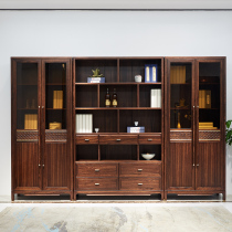 Ujin Wood Bookcase Full Solid Wood Combined Bookshelves With Doors With Glass Office Bookcase New Chinese Versatile Mix