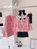 Spot Miu Moms Children Pint Spring Clog pro Girl with small Fragrant Breeze Inglous and Coat Pink Flowsou