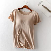 With chest pad cup one-piece short sleeve pajamas women's summer bra-free threaded cotton thin casual loose home jacket