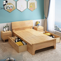 Single bed Solid wood 1 2 meters 1 35*1 9 small apartment type small bed household childrens bed 1 5 storage high box storage bed