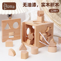 Montense log - shaped box buckle toys paired with geometric cognitive beech Yizhi 1 - 2 years old log color