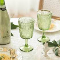 Glass fresh leaf embossed goblet vintage vintage green wine glass Sub drink glass wine glass