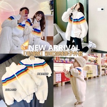 Parent-child cashmere family of three mother and child Womens sweatshirt winter coat plus Velvet Baby Baby climbing suit